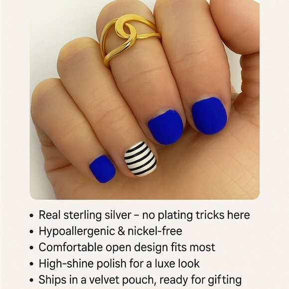 Solid .925 Sterling Silver Gold Ring – Adjustable Interlocked Minimalist Design - Picture 6 of 14